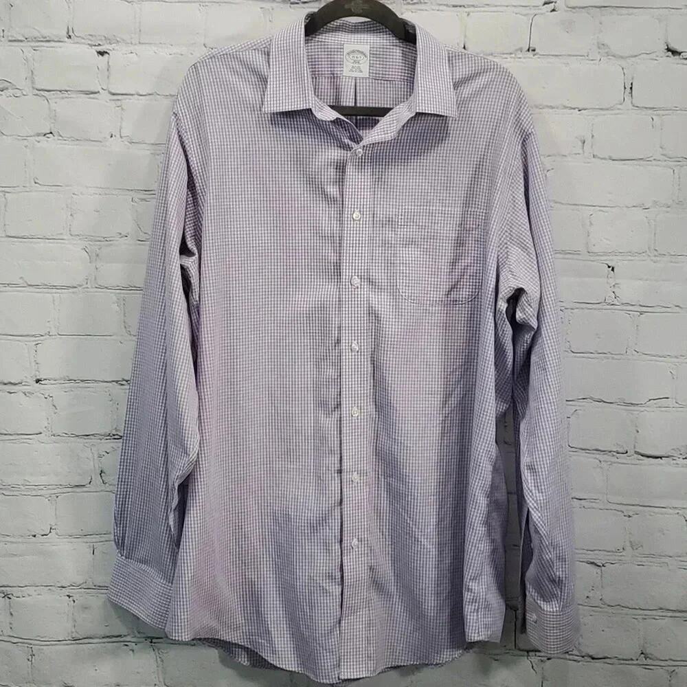 Brooks Brothers Slim Fit Non-Iron All Cotton Blue Plaid Dress Shirt Size 17